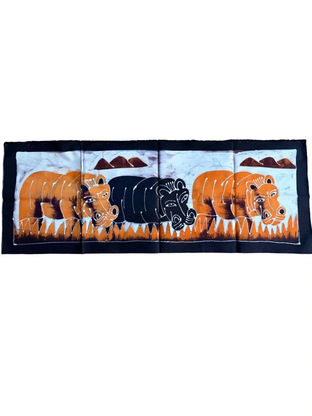 Hand Crafted African Batik Wall Art And Also Hippo Scarf - Orange & Black